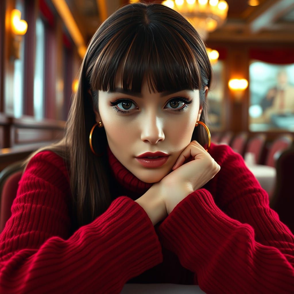 Elegant Woman in Rich Red Turtleneck Sweater