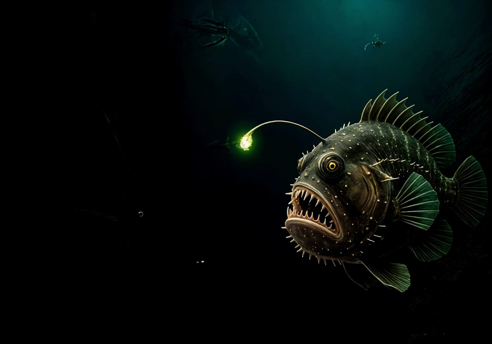 Neon Angler Fish in the Deep Sea