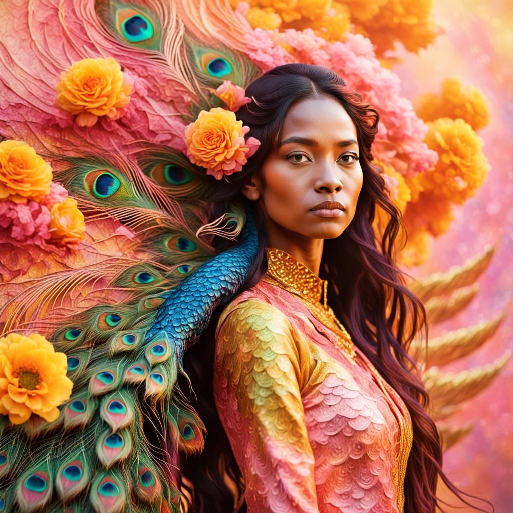 Dragon Peacock Woman in Abstract Expressionism