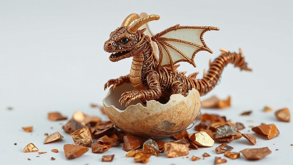 Wired Baby Dragon Hatching From Metallic Egg