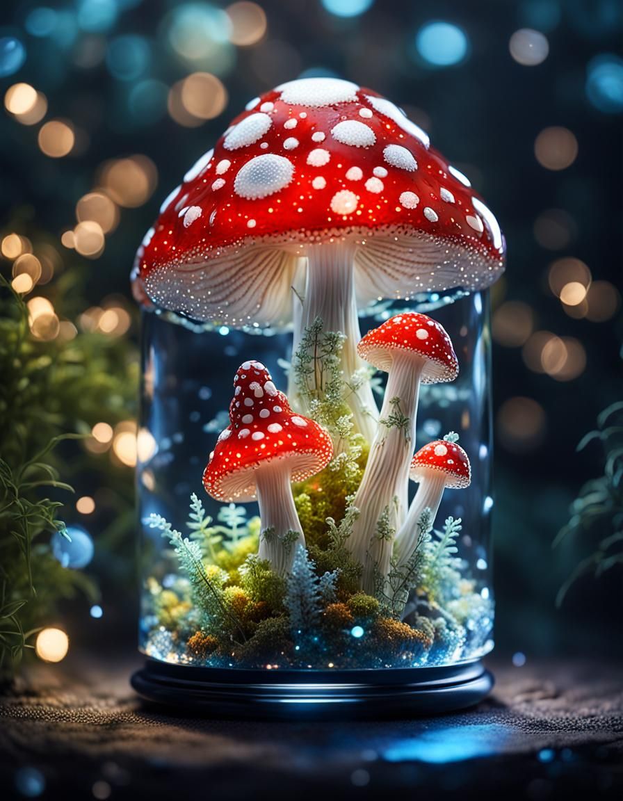 Bioluminescent Glass Amanita Mushroom Sculpture