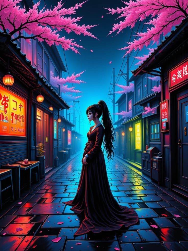 Cyberpunk Kumiho in Neon Alley