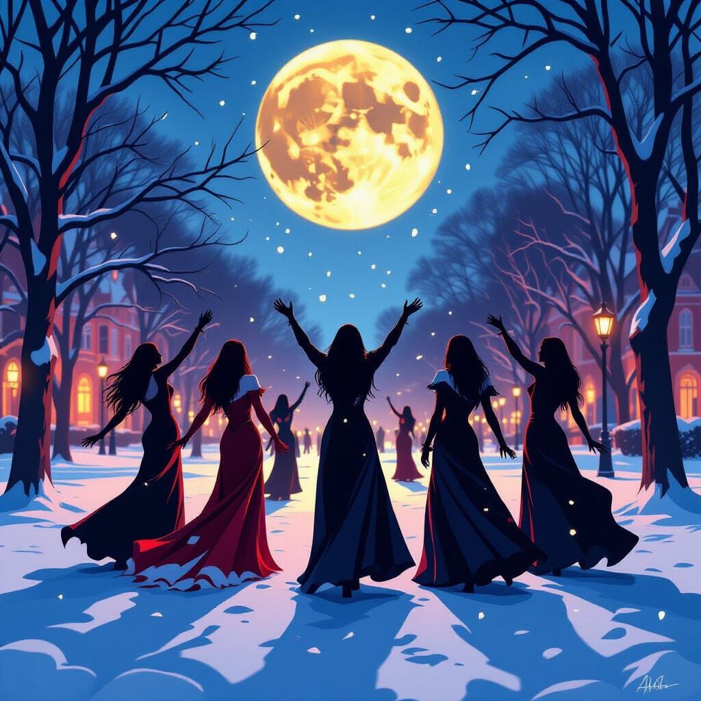 Vampires Celebrate Victory in Snowy Park