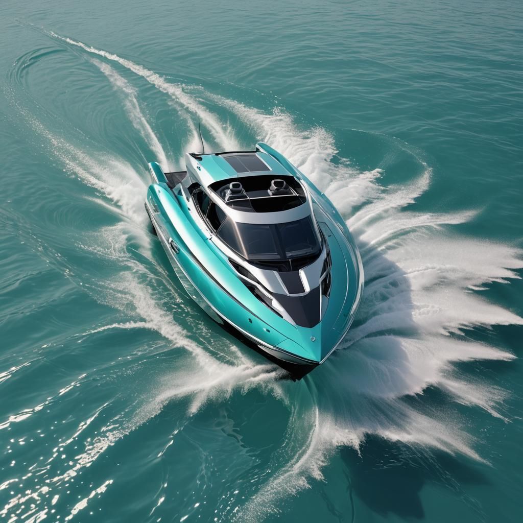 Futuristic Speedboat Glides on Turquoise Waters