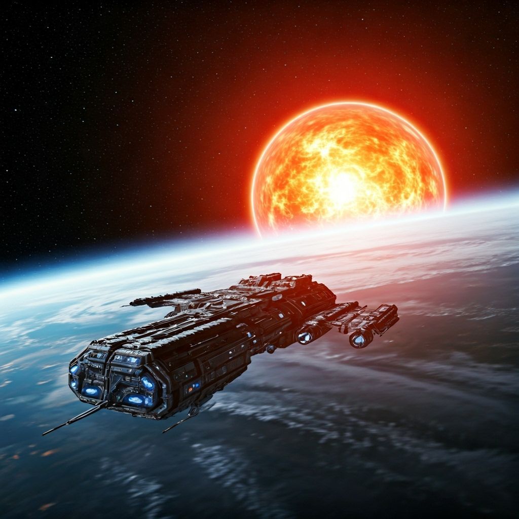 Starship Approaches Orbit Around Alien Planet