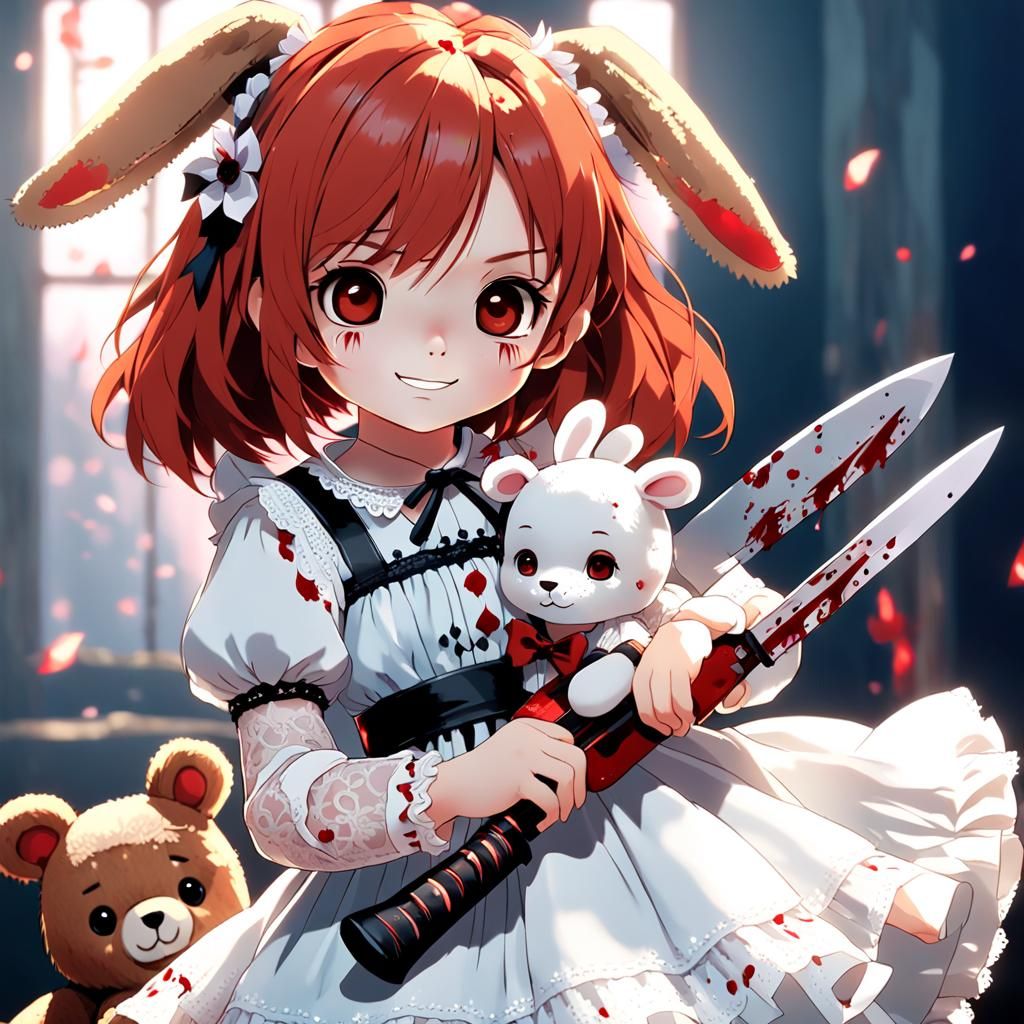Dark Anime Portrait: Girl with Rabbit Ears