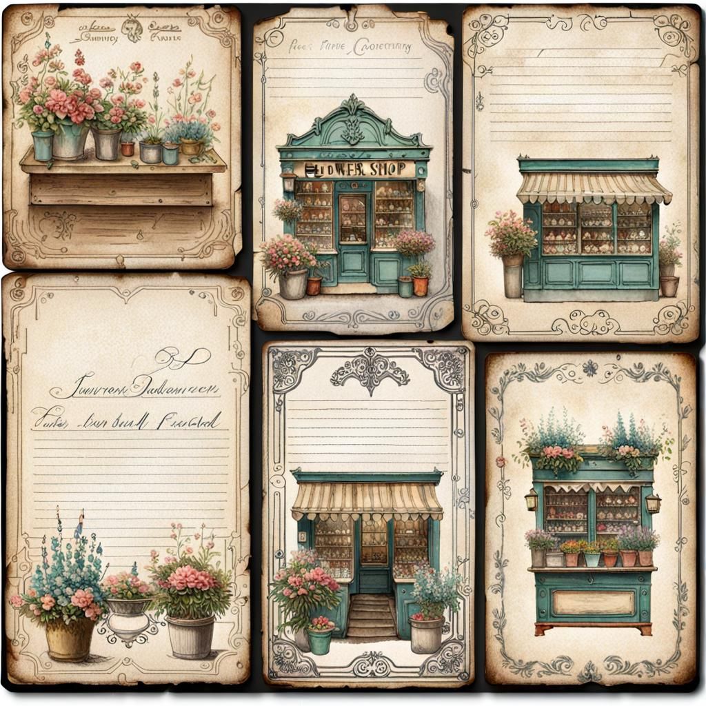 Vintage French Flower Shop Journal Card Collection
