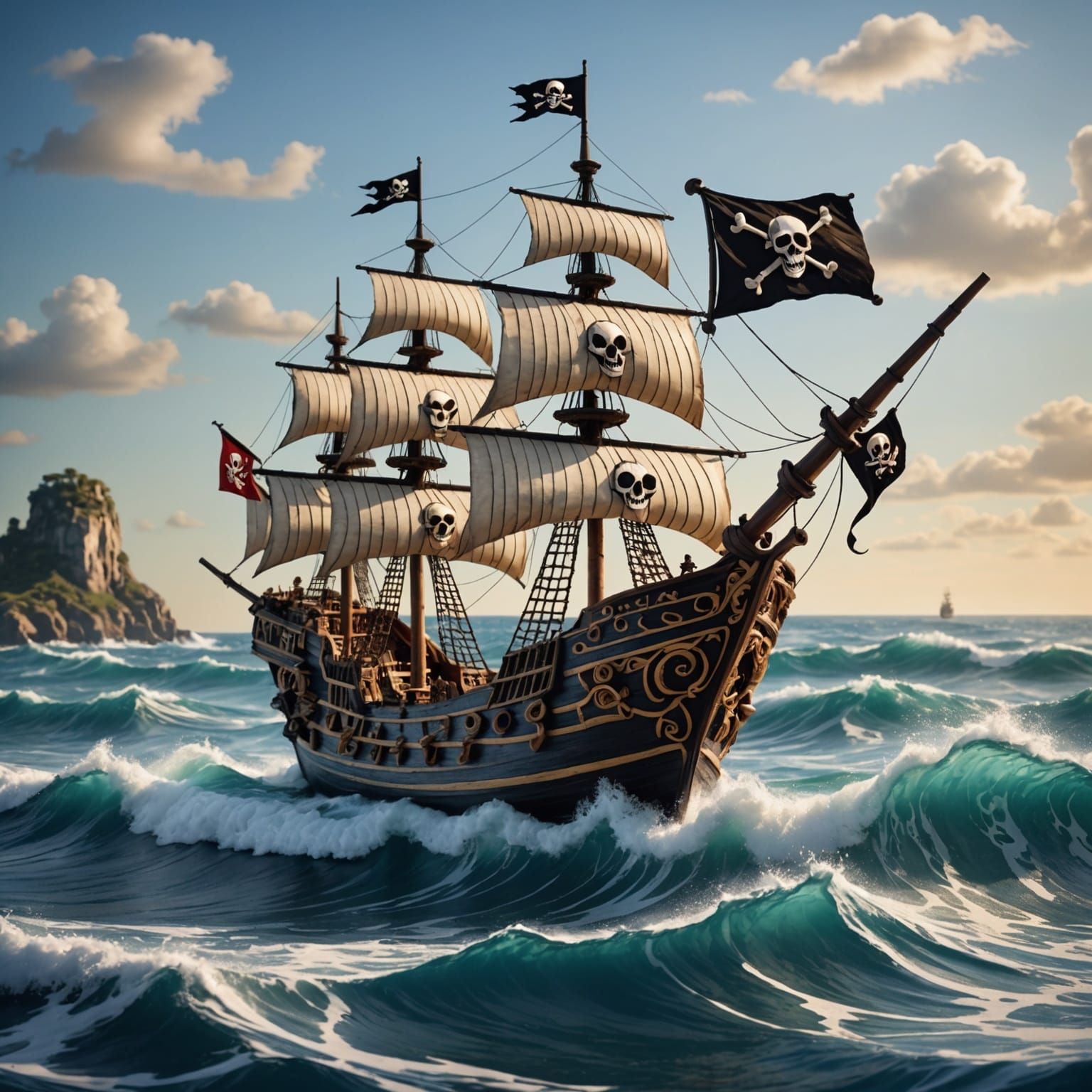 Pirate Ship Quilling Paper Art in Photorealistic Style