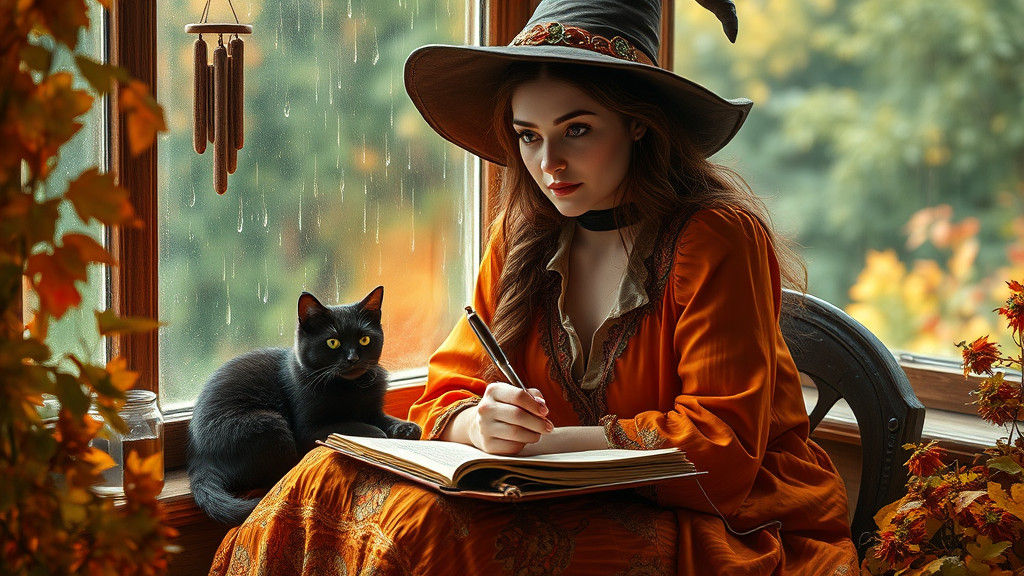 Autumn Witch in a Golden Sanctuary