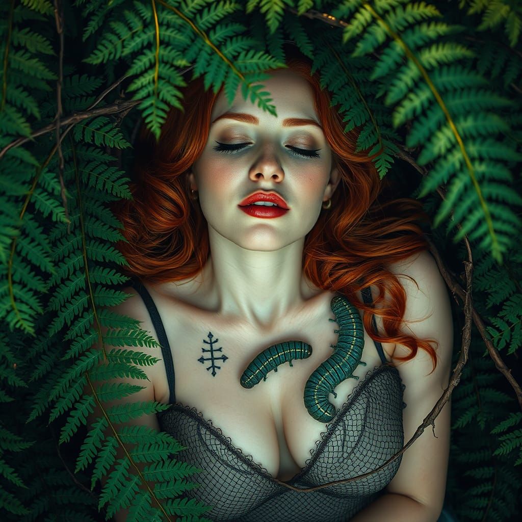 Redhead Pin-Up Girl Imprisoned by Nature