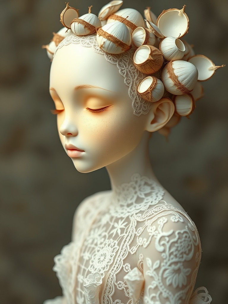Ethereal Porcelain Doll in Surreal Fantasy Art Style