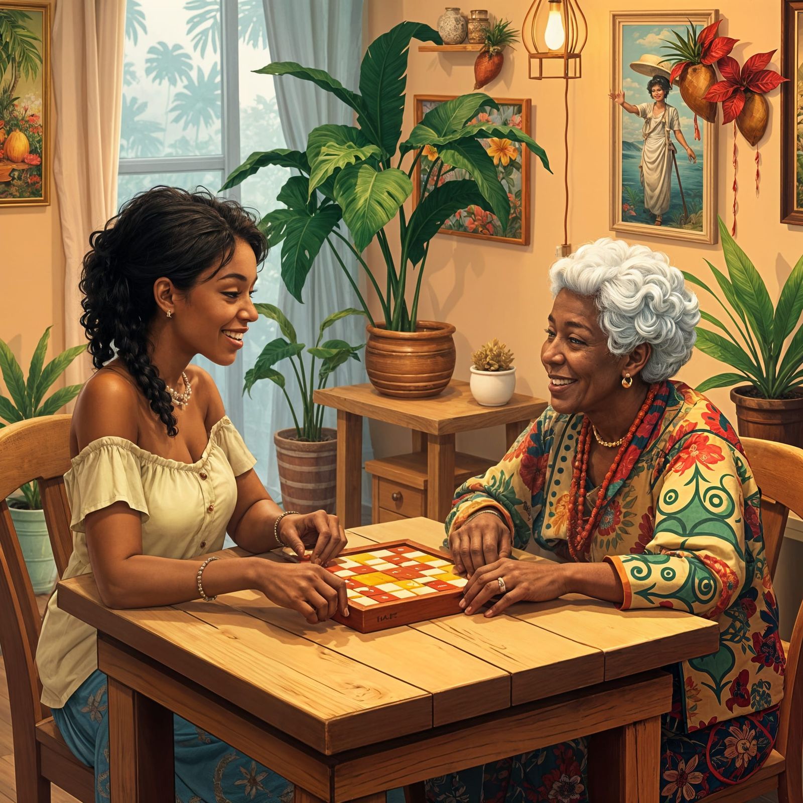 Anime-Style Caribbean Scene: Intergenerational Joy