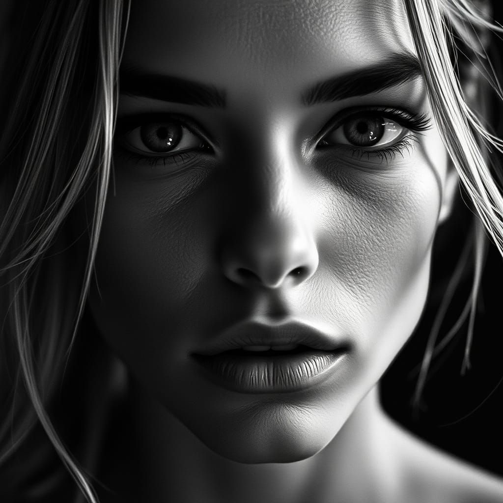 High-Fashion Supermodel Portrait in Black and White