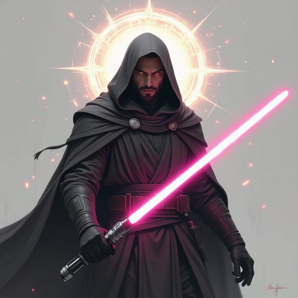 Jedi Master Darth Revan with Lightsaber, Digital Art
