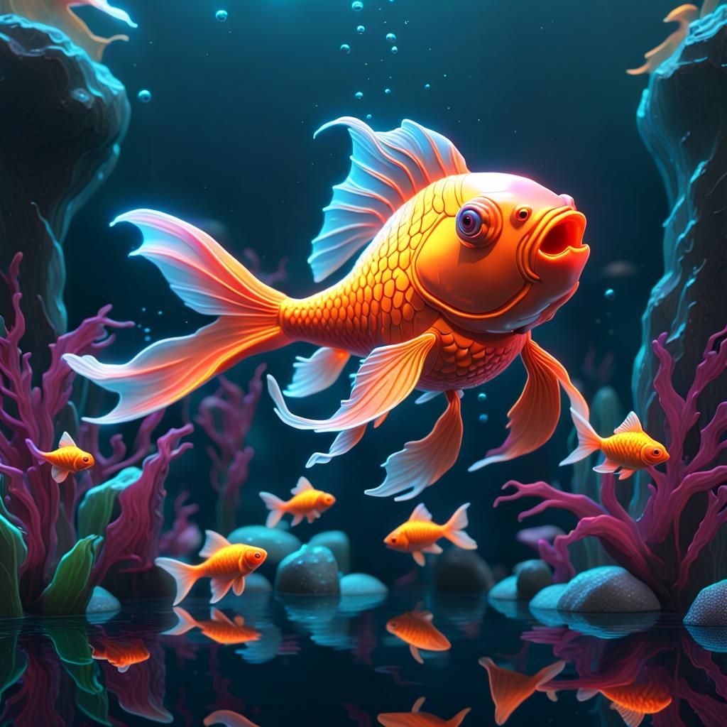 Neon Goldfish in Detailed Matte Painting