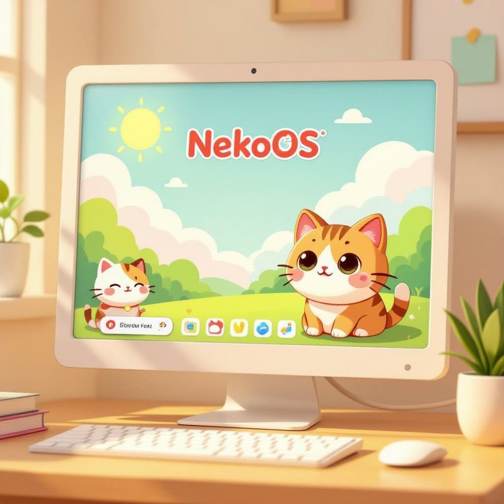 Cozy NekoOS Interface with Cat-Themed Icons and Virtual Pet ...