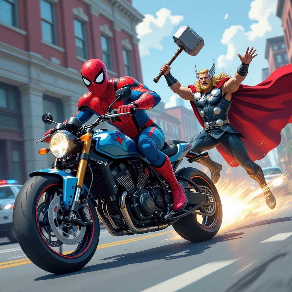 Spider-Man's Motorcycle Stunt with Thor and Doctor Strange