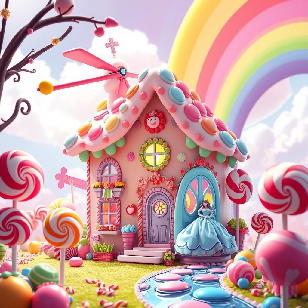 Colorful Candyland Candy House with Rainbow Princess