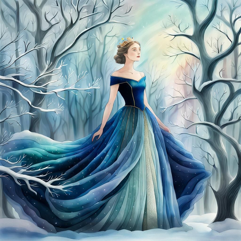 The Princess and the Pea in Surreal Watercolor Style