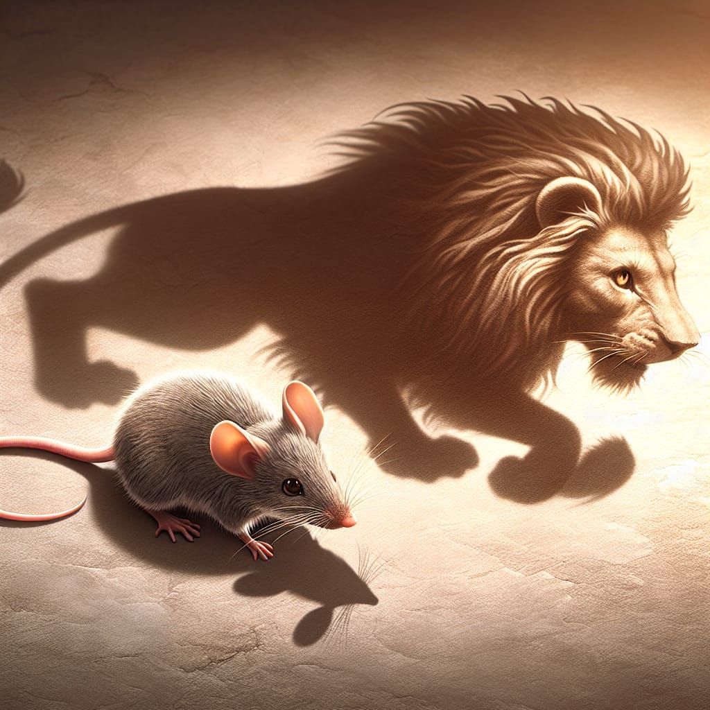 A Mouse's Shadow Transforms into Majestic Lion