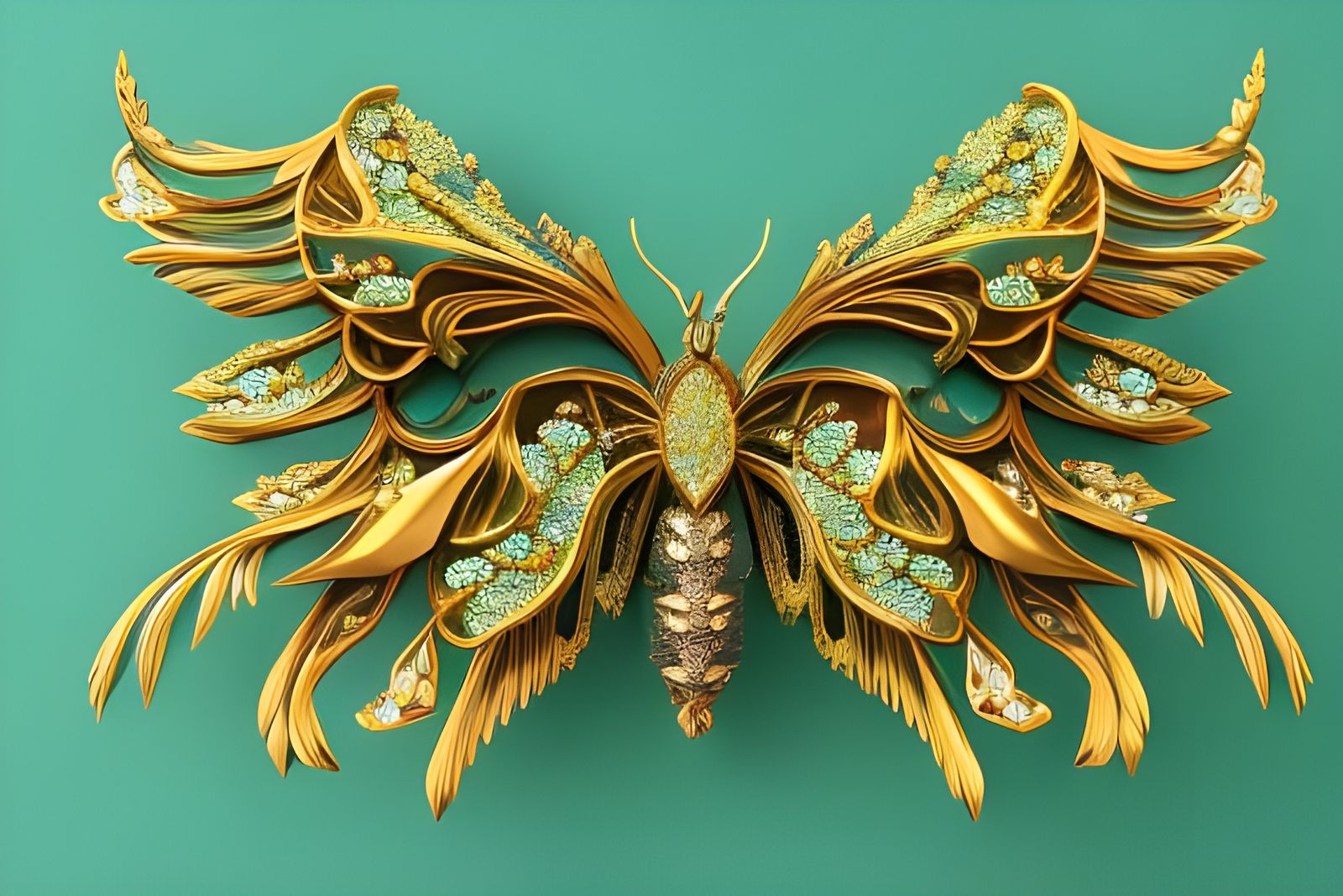 Teal and Gold Butterfly in Fantasy Concept Art