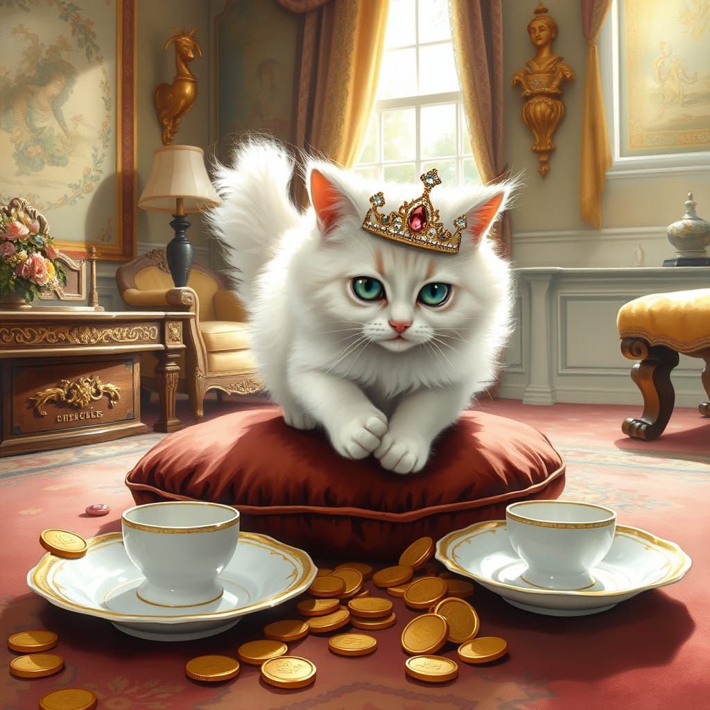 Crowned Cat Mischief: A Painterly Impression