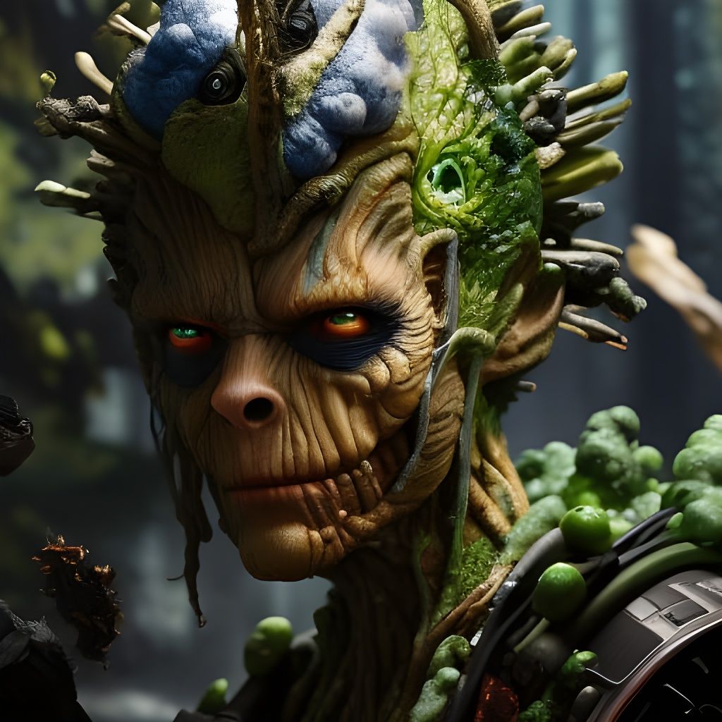 Venom Groot Voodoo Portrait in Hyperrealistic Style