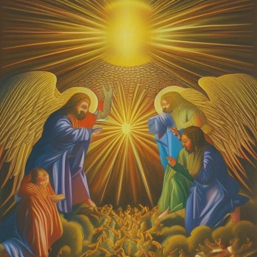 Vision of God in Heaven: Detailed Acrylic Painting