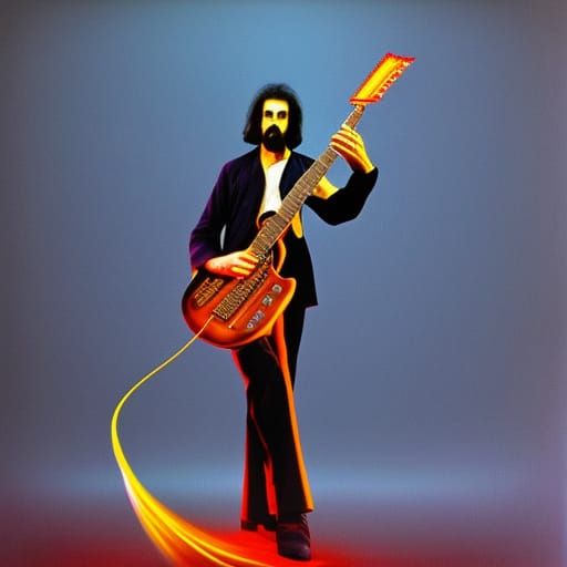 Frank Zappa Playing Flying Guitar in Atompunk 3D Art