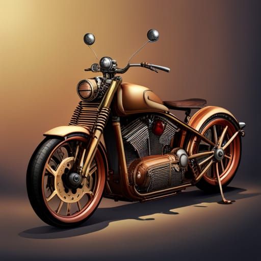 Steampunk Motorcycle Blueprint: Hyperrealistic Concept Art