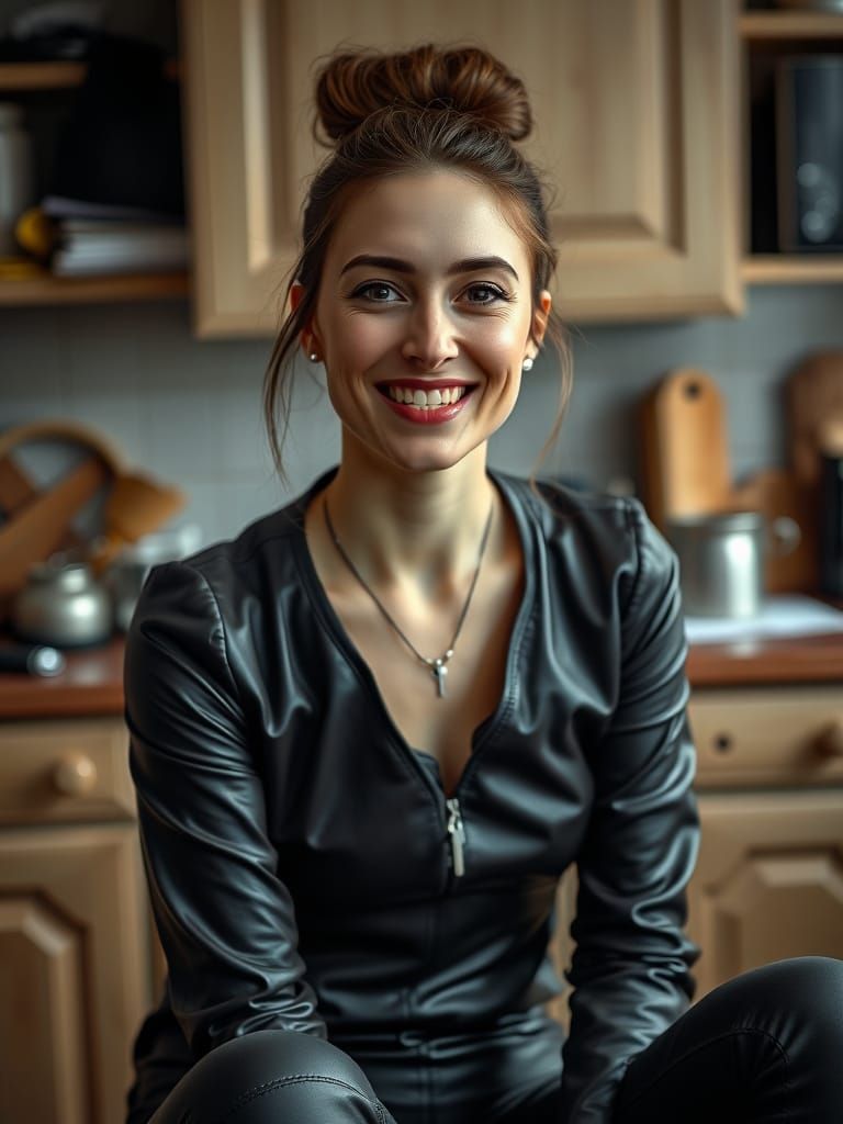 Portrait of a Slavic Woman in Leather and Boots