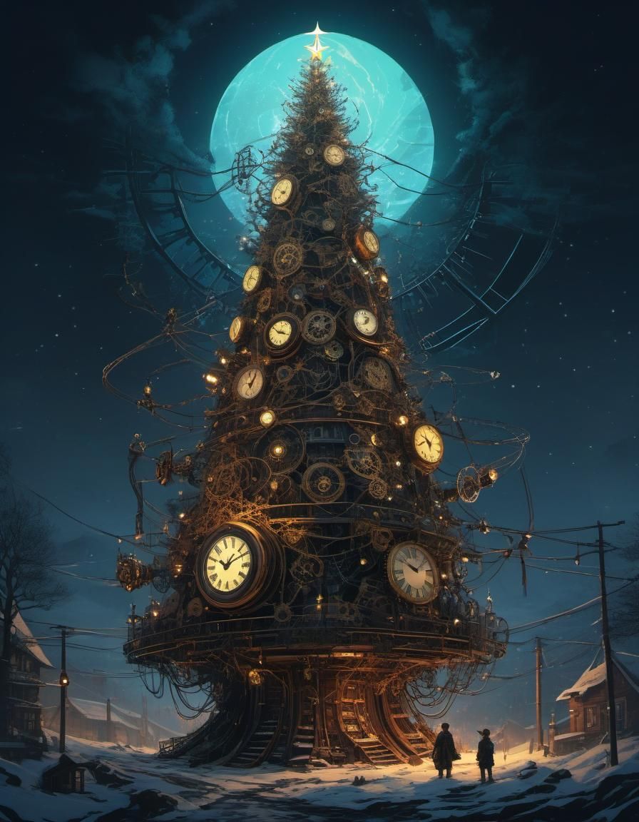 Steampunk Christmas Tree of Cogs and Clocks