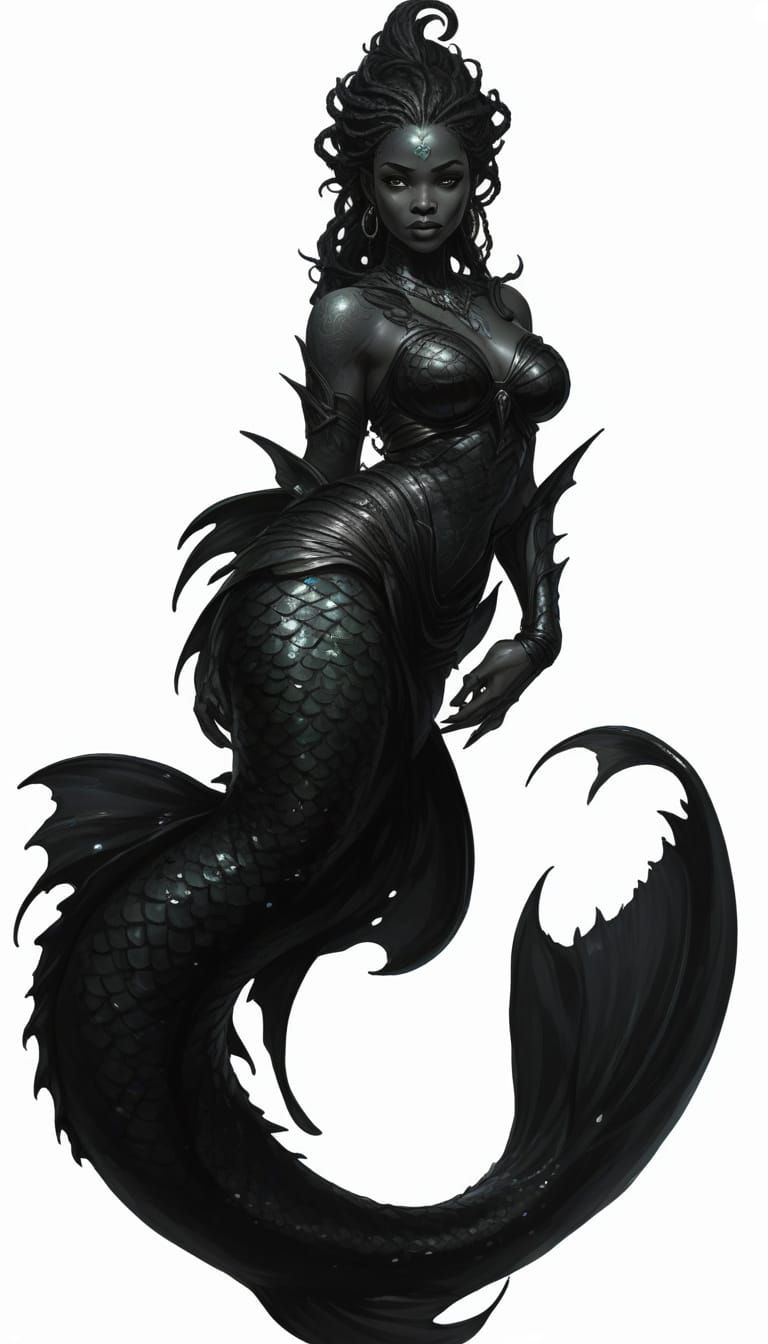 Sinister Dark Mermaid Illustration in Heroic Fantasy Style