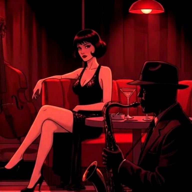 Mysterious Woman in Smoky Jazz Club Noir Scene