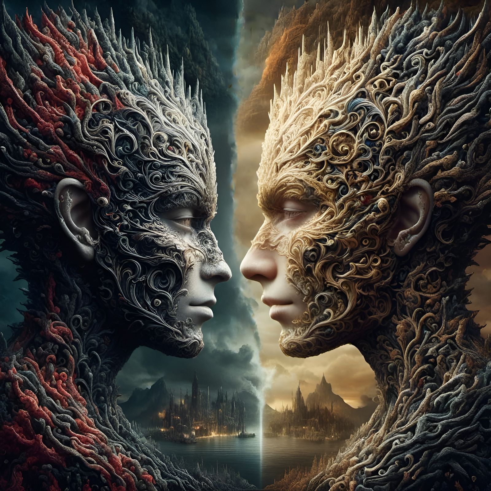 <lora:HeteroChromatic:1.0> Two worlds opposite, Dichotomy