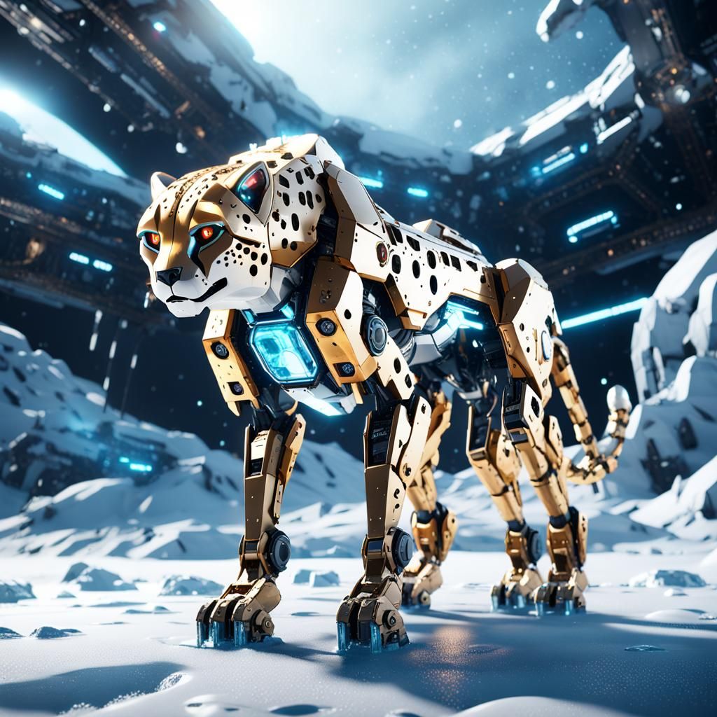 Futuristic Space Cheetah with Ice, Sci-Fi Art