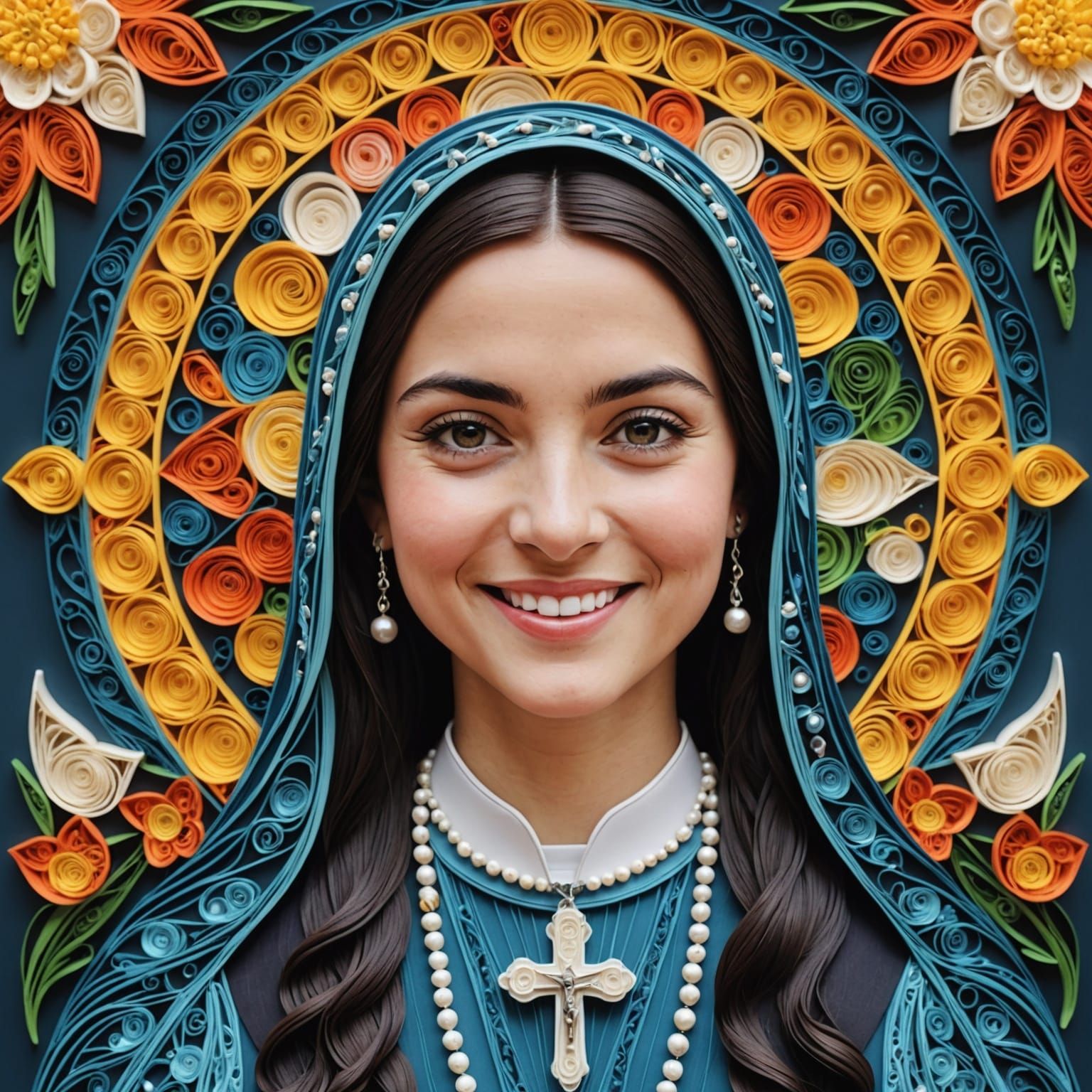 Quilling Collage: The Virgin of Lourdes with Rosary