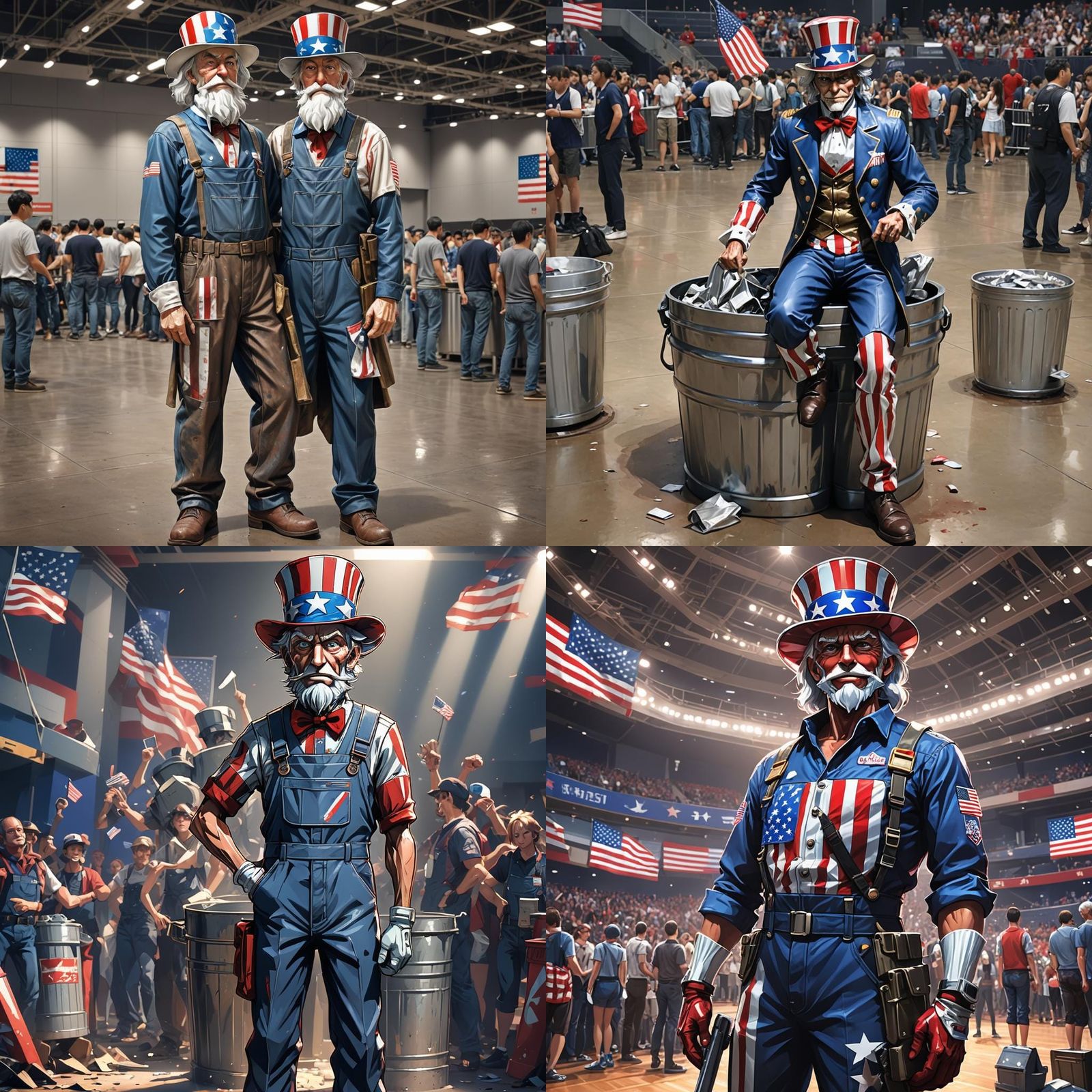 Uncle Sam's Trashcan Overalls: 3D Anime Art