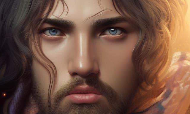 Ethereal Angelic Male Model Portrait in Art Nouveau Style
