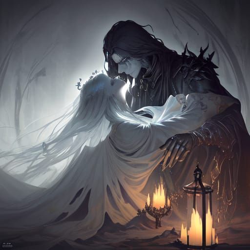 Death and Life Embrace in Dark Fantasy Art
