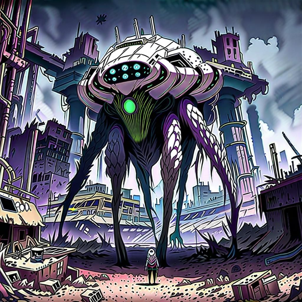 Sci-Fi Alien Creature in Dystopian Landscape
