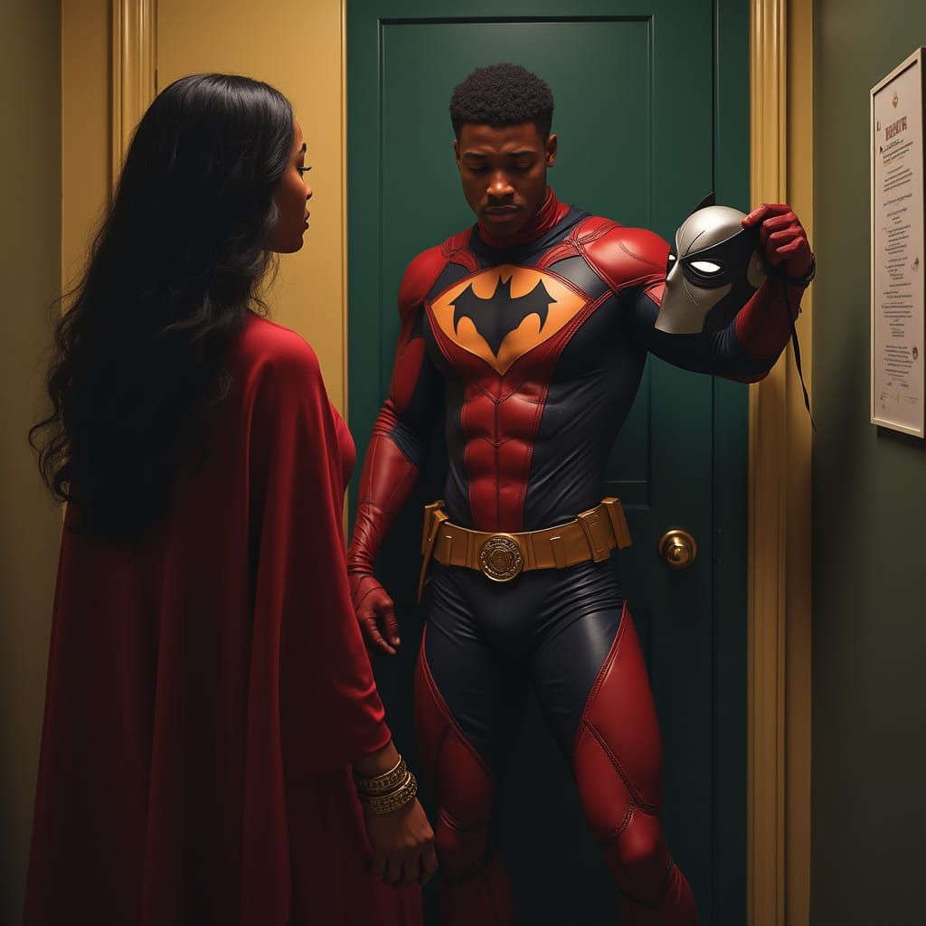 Superhero Student Caught in Dorm: Hyperrealistic Vogue Style