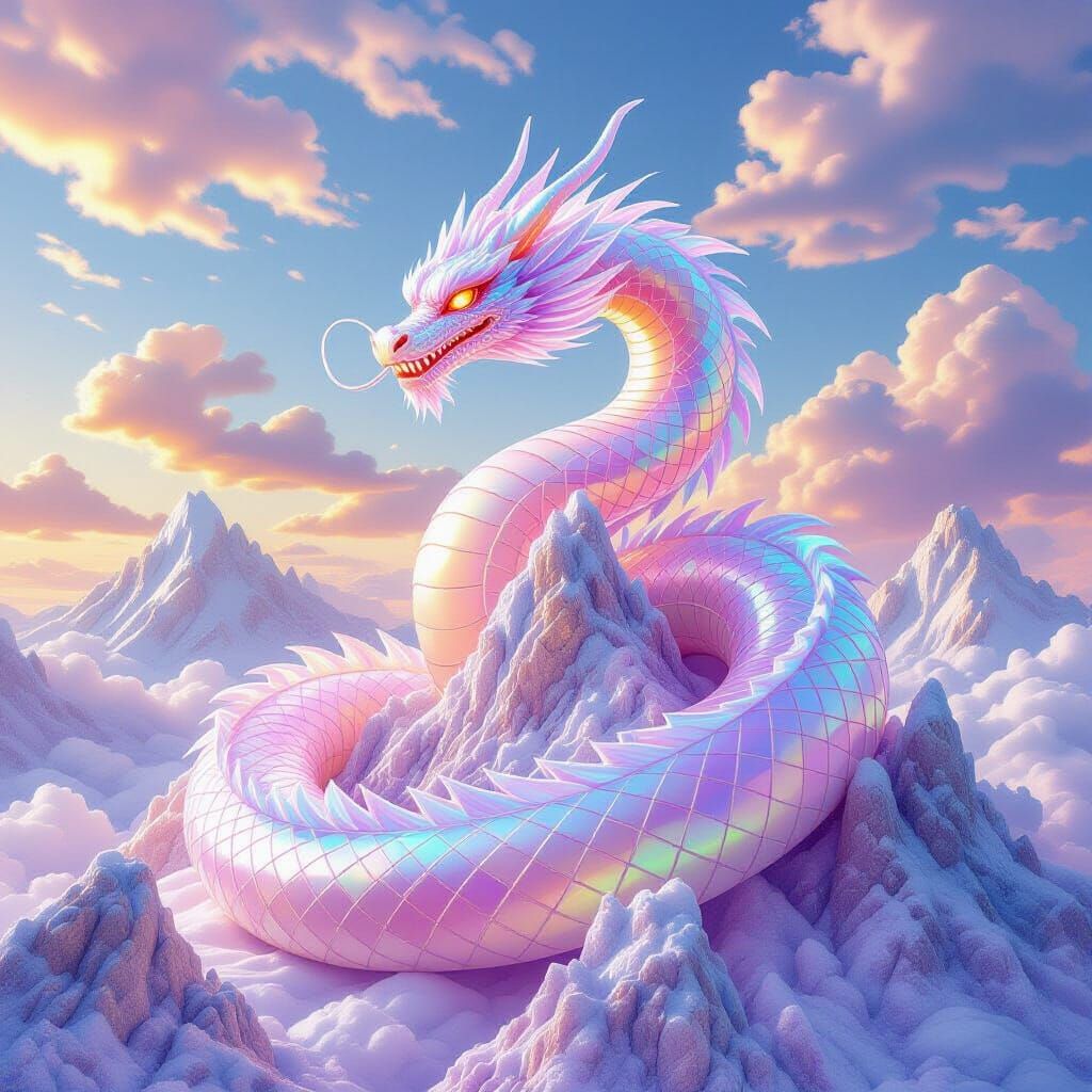 Gummy Dragon Coiled Around Rock Candy Mountains