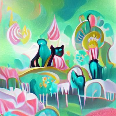 Mid-Century Modern Cats with Teal Background