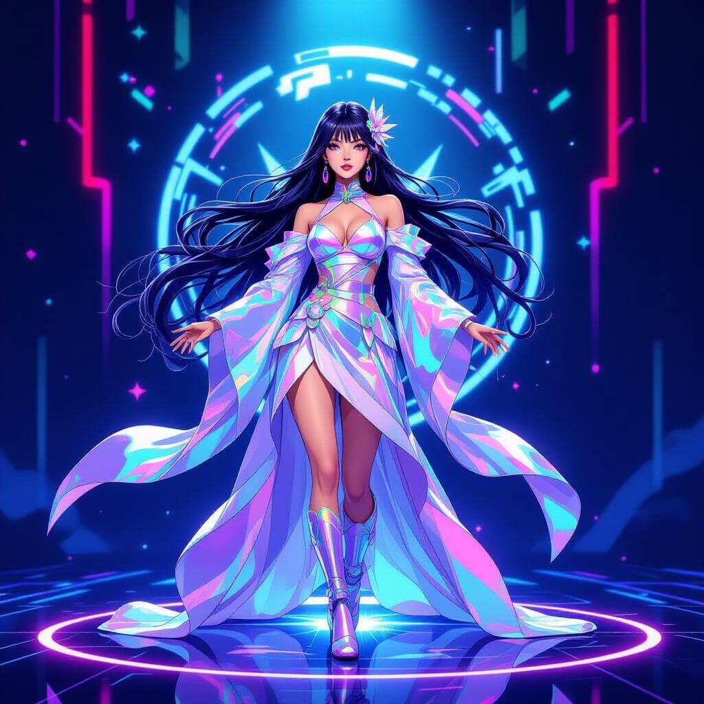 Futuristic Performance Artist on Holographic Stage