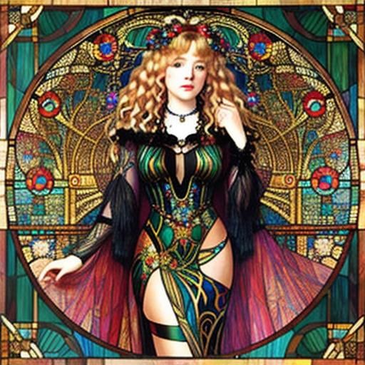 Mae West in Art Nouveau Tiffany Glass Style