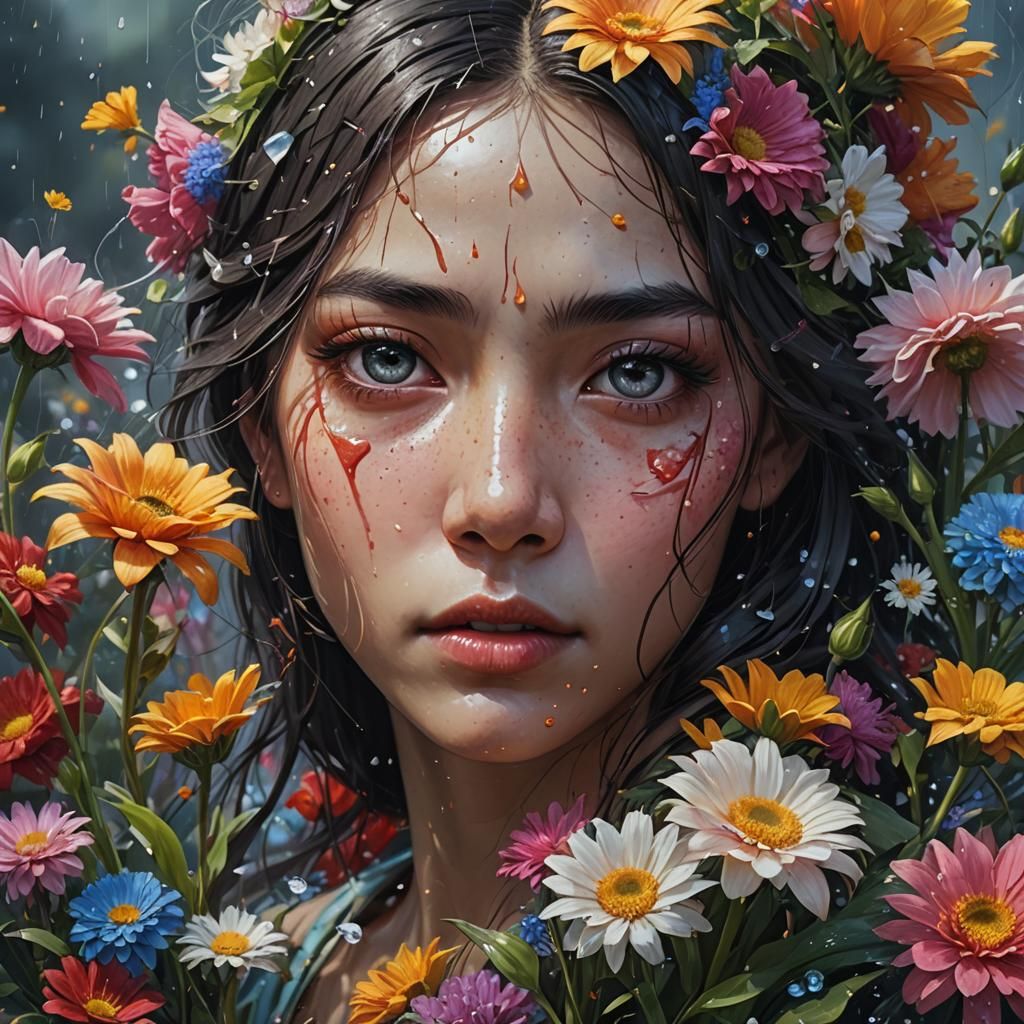 Dramatic Hyperrealistic Portrait in Colorful Splash Art Styl...