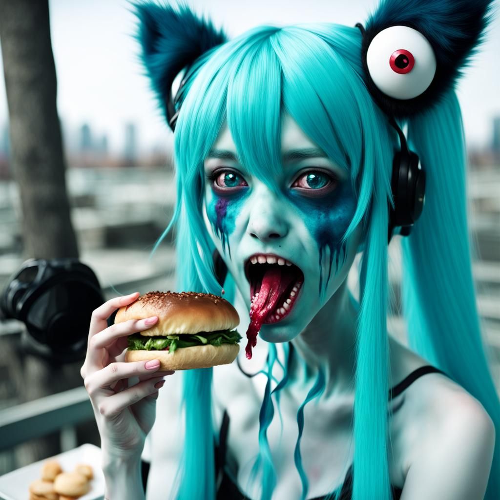 Zombie Furry Miku Eating Human: Disturbing AI Art
