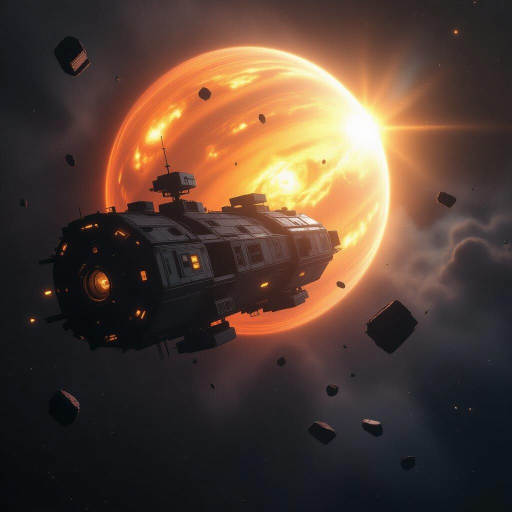 Derelict Space Station Near Glowing Gas Giant