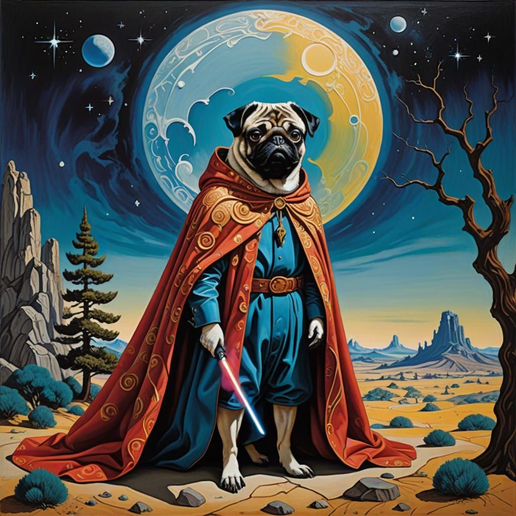 Pug as a Renaissance Warrior with Iridescent Lightsaber